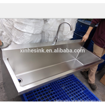 Stainless Steel Hand Wash Trough with Tap Holes, Wall Mounted Stainless Steel Scrub sink for Surgical Use